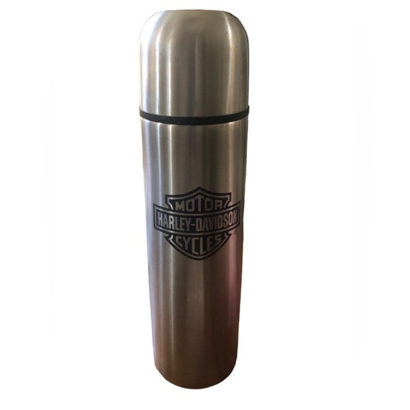 Harley Davidson Stainless Steel Travel Coffee Thermos Logo Screw Off Cup Dents - Picture 1 of 10